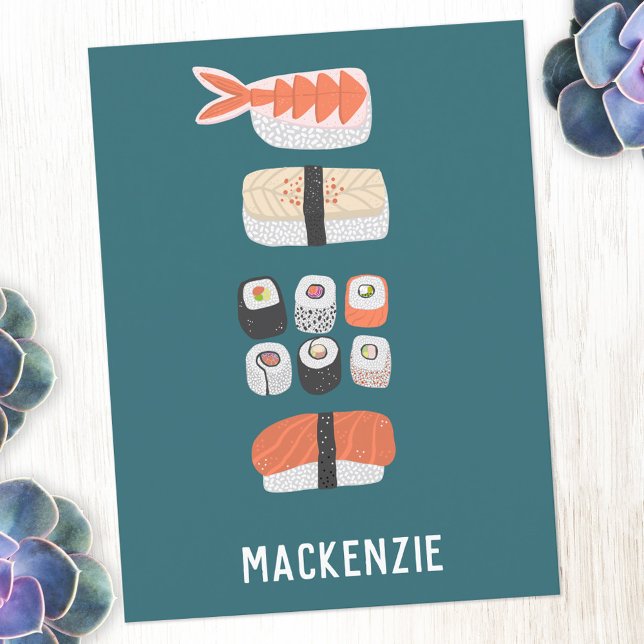 Japanskt Sushi Personligt Vykort (Personalized custom name sushi fun postcard)