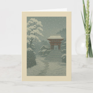 Japanskt tempel i vinter - julkort helgkort