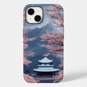 Japanskt Temple, Cherry Blommars, Mountains Modern
