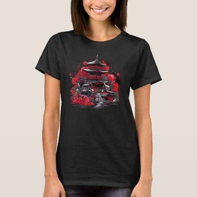 Japanskt Torii Sol Shinto Shrine JapTemple T Shirt (Framsida)