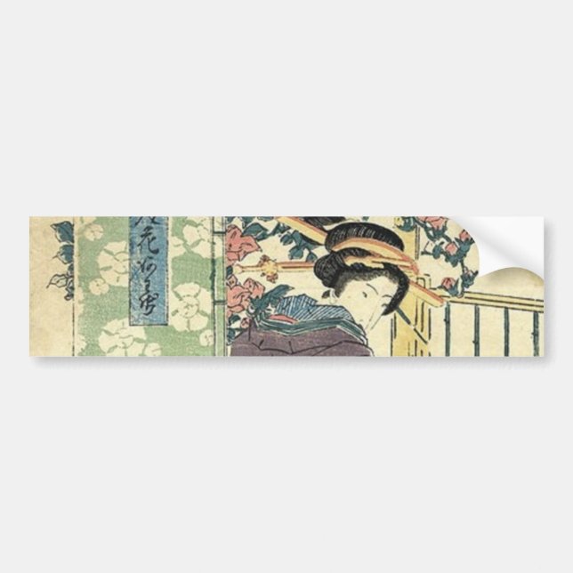 japanskt ukiyo-e-trädgård traditionell kimono geis bildekal (Framsidan)