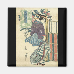 japanskt ukiyo-e-trädgård traditionell kimono geis magnet