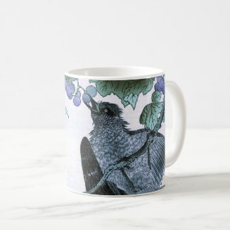 Japanskt Ukiyo-e tryck av en fågel som äter druvor Kaffemugg