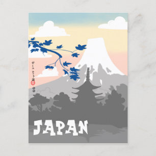 Japanskt vykort med Pagoda och Mount Fuji