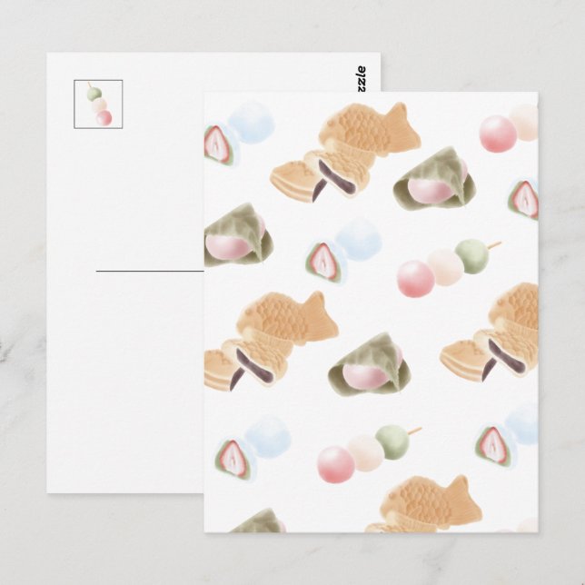 Japanskt Wagashi-mönster Vykort (Fram/baksida)