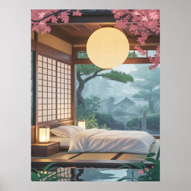 Japanskt Zen-sovrums vägg Minimalistisk Tatami-rum Poster (Framsidan)