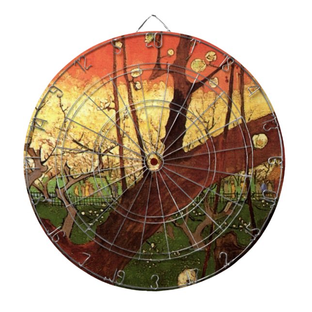 Japonism: Blommande plommonträd av Vincent van Gog Darttavla (Framsidan)