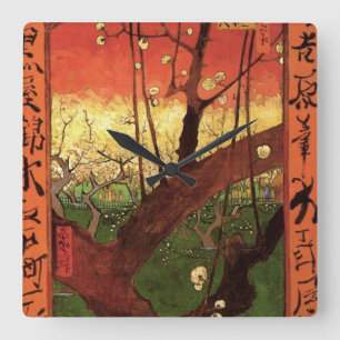 Japonism: Blommande plommonträd av Vincent van Gog Fyrkantig Klocka