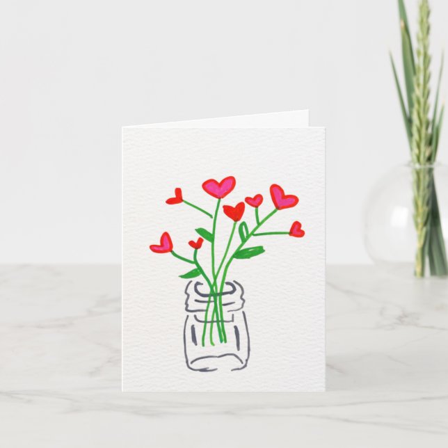 Jar of Flower Hearts Valentine's Day Card Tack Kort (Framsida)