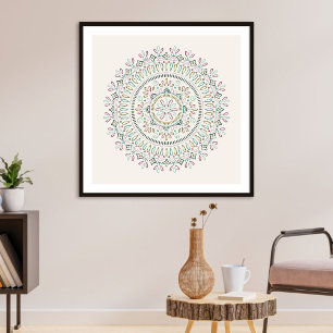 Jardin Blommigt Mandala Art Print - Turcouise Poster