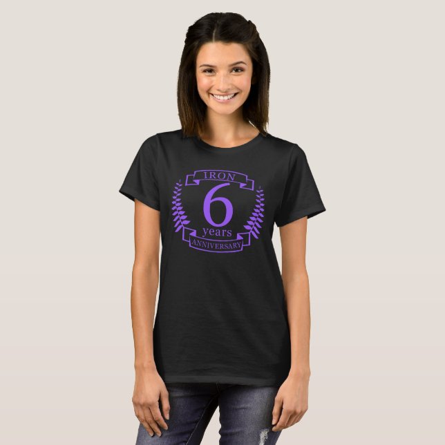 Järn bröllop-årsdagen 6 år t shirt (Hel framsida)