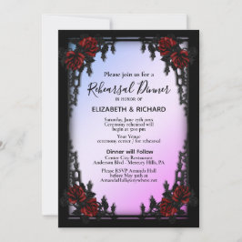 Järn Gothic Röd ros Lila Rehearsal Dinner Inbjudningar