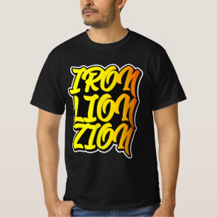 Järn Lejon Zion Graffiti Stil Typography Reggae T Shirt