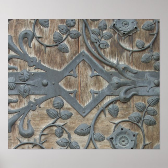 Järn medeleval Lock på trädörr Poster (Framsidan)