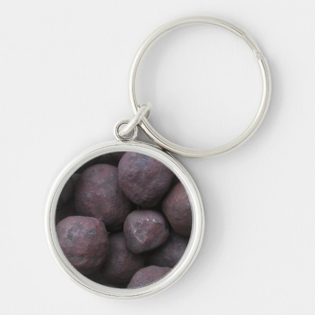 Järn Ore Pellets Rund Silverfärgad Nyckelring (Framsidan)