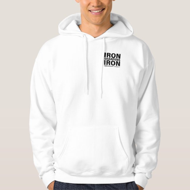 "Järn Sharpens Järn", Manar Vita, hookad sötskjort Hoodie (Framsida)
