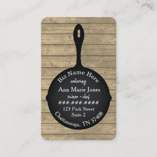 Järn Skillet Rustic Wood Restaurant Caterer Visitkort