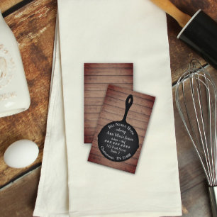Järn Skillet Rustic Wood Restaurant Caterer Visitkort