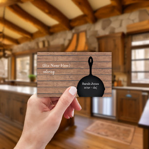 Järn Skillet Wood Caterer Chef Restaurant Visitkort