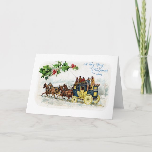 Järnek, hästar och diligens helgkort (Framsida)