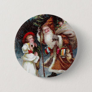 Järnek och jul för Santa karaktärsteckningvintage Knapp
