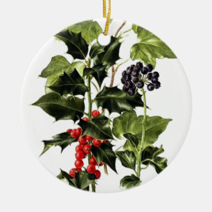 järnek- och murgrönadesignjul julgransprydnad keramik