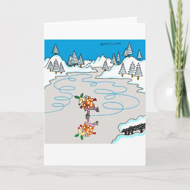 Järnekhjort som åker skridskor julaftonkortet helgkort (Framsida)