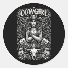Järnkvinnlig cowgirl runt klistermärke