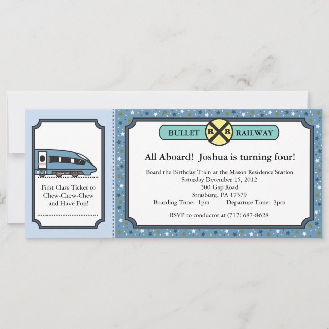 Järnväg biljettinbjudan för kula inbjudningar (Framsida)