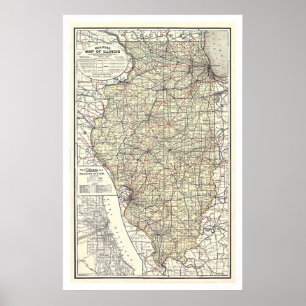 Järnväg Karta i Illinois 1898 Poster