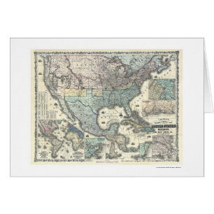 Järnväg & militär karta USA 1862 Hälsningskort