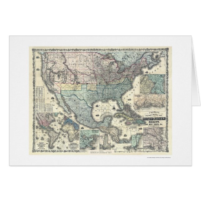 Järnväg & militär karta USA 1862 Hälsningskort (Framsidan Horizontal)