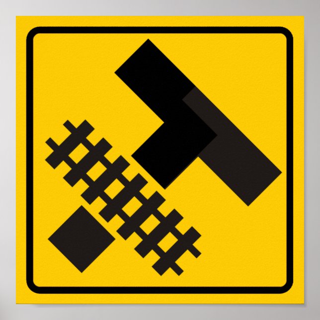 Järnväg Parallels Main Road at Side Road Sign Poster (Framsidan)