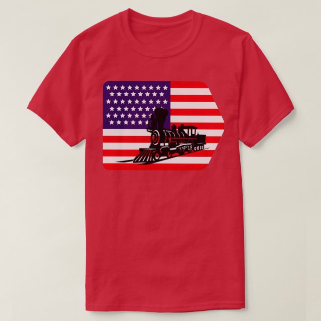 Järnväg Tåg Thézed American Flagga T Shirt (Design framsida)