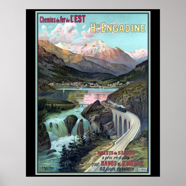 Järnvägarna i L'EST till Davos och St. Moritz Poster (Framsidan)