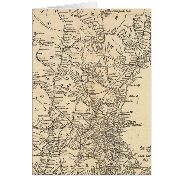 Järnvägen karta New England Stater Hälsningskort (Framsidan)