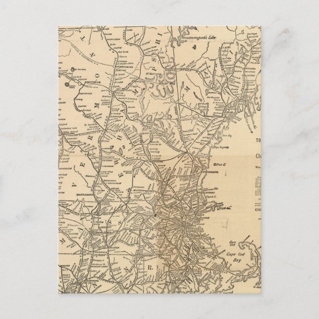 Järnvägen karta New England Stater Vykort (Framsida)