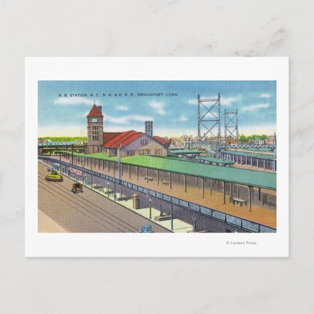 Järnvägen Station yttre vy Vykort (Framsida)