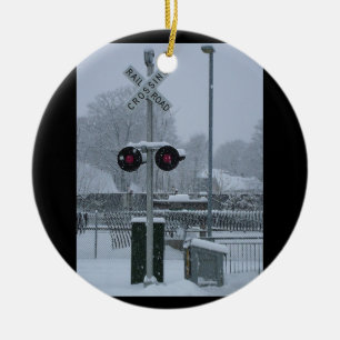 Järnvägkorsning (blått) julgransprydnad keramik