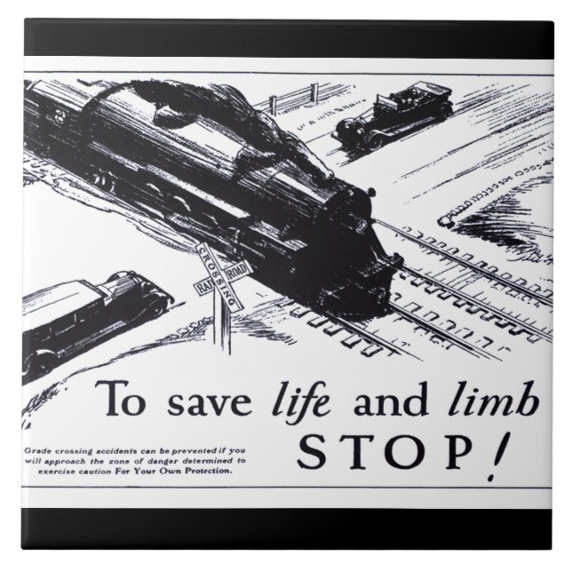 Järnvägkorsningen säkerhet 1906 belägger med tegel kakelplatta (Framsidan)