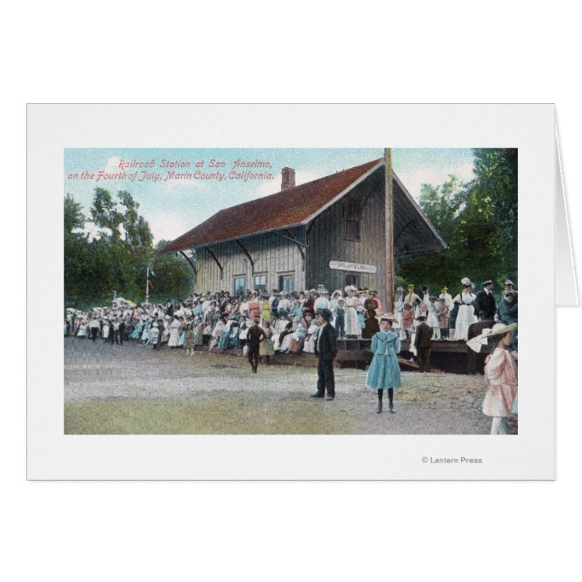 Järnvägs yttre vy i Station på 4:e av Hälsningskort (Framsidan Horizontal)