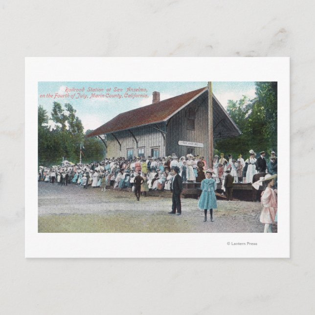 Järnvägs yttre vy i Station på 4:e av Vykort (Framsida)