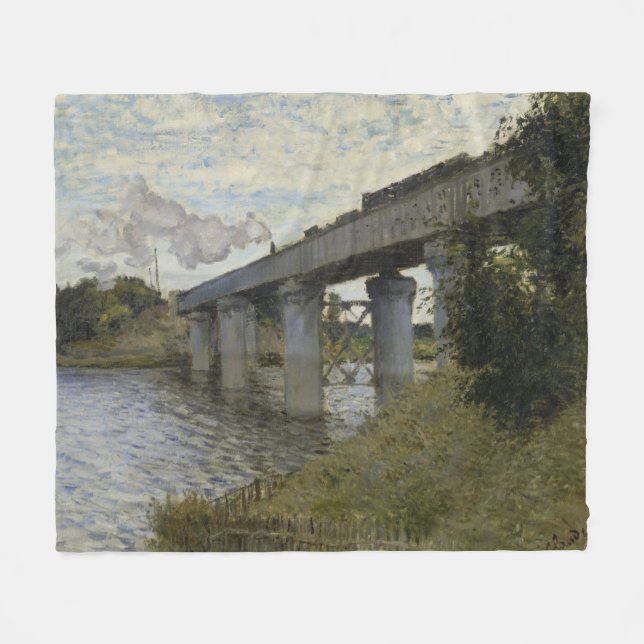 Järnvägsbron i Argentina (järnvägen) (av Monet) Fleecefilt (Framsidan (Horisontell))