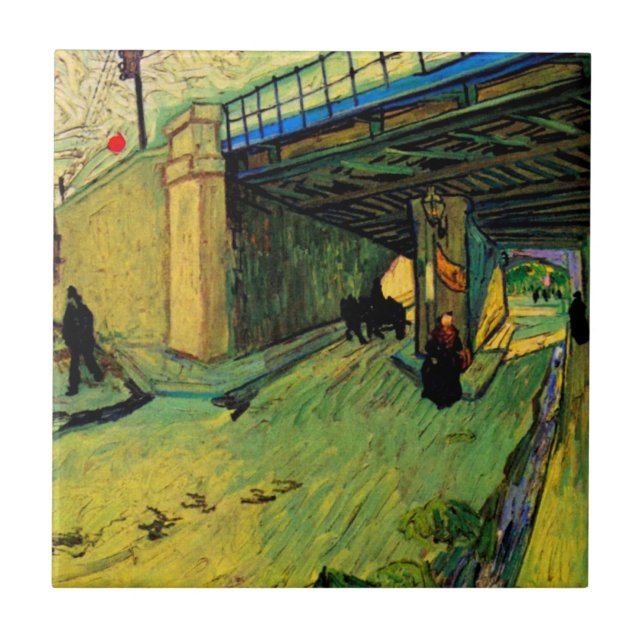 Järnvägsbron över Montmajour av Vincent van Gogh Kakelplatta (Framsidan)