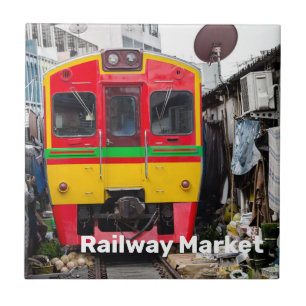 Järnvägsmarknaden Mae Klong Vintage Thailand Retro Kakelplatta