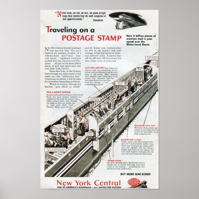 Järnvägspost på New York Central Railroad 1943 Poster (Framsidan)