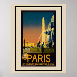 Järnvägsresor i Paris Fontän, vintage Poster