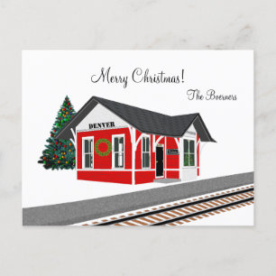 Järnvägsstation God Jul Semester Helg Vykort
