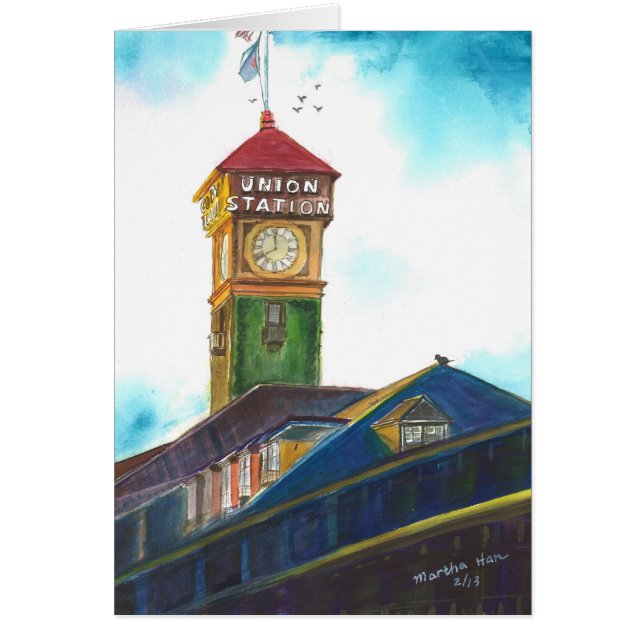Järnvägstation med hopp hälsningskort (Framsidan)