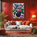 Jarrón con Flores: Arte Favista Estilo Matisse. Canvastryck<br><div class="desc">Este diseño favista, inspirado en Matisse, presenta un vibrante ramo de flores en un jarrón. Con audaces tonos de verde, naranja, morado y rosa, esta composición dinámica aporta vida y energía a cualquier espacio. Perfecto para los amantes del arte moderno y abstracto, este diseño floral es ideal para añadir un...</div>